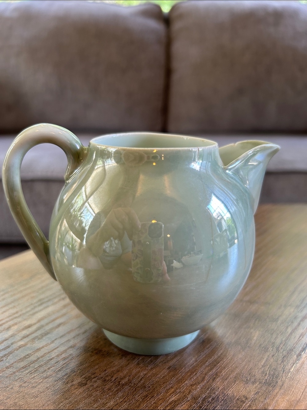 Vintage Nippon Ceramic Creamer Pitcher - Sage Green Gloss Finish